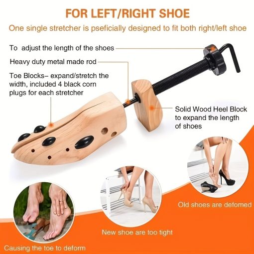 Adjustable Wooden Shoe Stretcher for Men & Women - Fits High Heels, Boots, Casual Shoes |