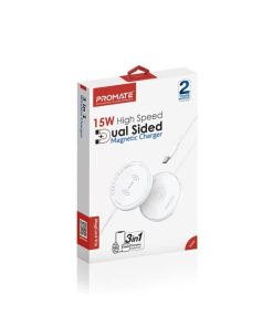 Dual Sided Magnetic Charger, 15W High-Speed, Promate Megcord-Trio-White